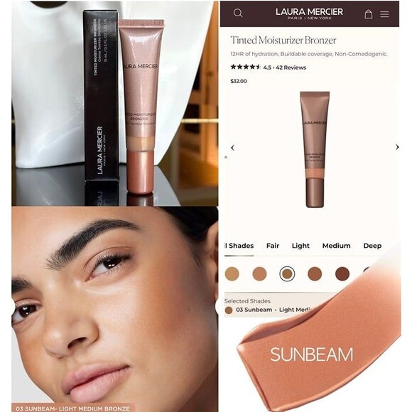 Laura Mercier Tinted Moisturizer Bronzer Sunbeam 03 Light Medium Bronze Glow - Picture 1 of 11